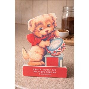Vintage style Stand up Puppy Valentine Card on a stand